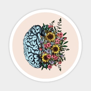 Blue Brain and flowers sunflowers, Positivity, creativity, right hemisphere brain, health, Mental Magnet